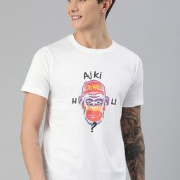 BRATMA Men White Printed Round Neck  Holi Pure Cotton T-shirt-image-86