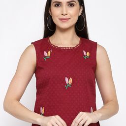 DART STUDIO Maroon Embroidered Regular Top-25