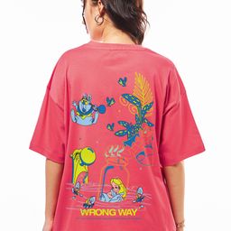 Bewakoof Women Pink Wrong Way Graphic Printed Oversized T-shirt-image-49