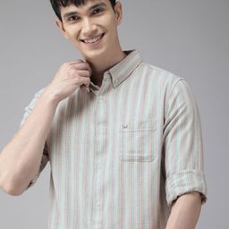 THE BEAR HOUSE Men Grey & Pink Slim Fit Striped Casual Shirt-image-71