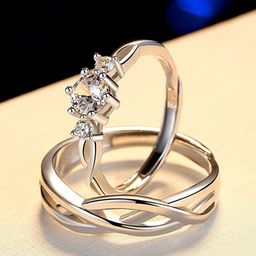 KARISHMA KREATIONS Silver-Plated AD-Studded Adjustable Couple Rings-image-87