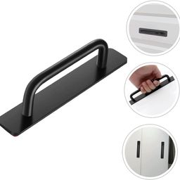 DHVSAM 1 Pcs Self Adhesive Cabinet Door Handle Stick On Handle Self Stick Drawer Pulls No Drill Black Cabinet Pulls Peel and Stick for Glass Sliding (Black) image 5