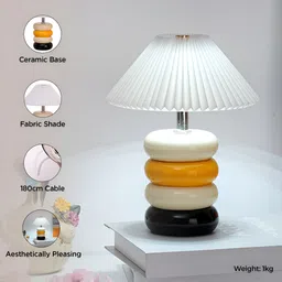 UMAI White & Yellow Textured Ceramic Triangle Table Lamp image 3