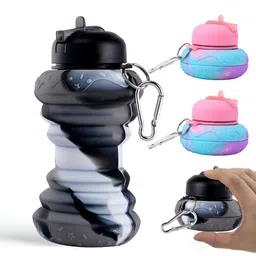 Aura Black & Blue 4 Pieces Collapsible Silicone Water Bottles 600 ml-image-3