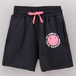 Doreme Above Knee Length Cotton Shorts Smiley Print - Black-image-71