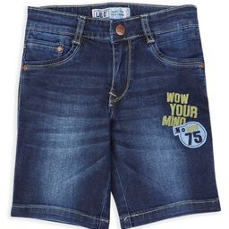 LEO Stretch Button Down Wow Your Mind Embroidered Solid Denim Bermuda Shorts - Navy Blue-image-99