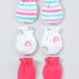 Babyhug 100% Cotton Mittens Pack of 3 - Multicolour-image-92