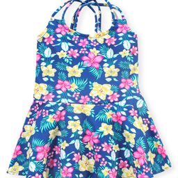 Babyhug Sleeveless Frock Style Singlet Swimsuit Floral Print - Navy Blue-image-12