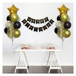 Bubble Trouble  Gold & Black Theme Birthday Decoration Items Kit With Stars & Confetti Balloons Decorations  -Set of 27 Items-image-40