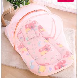 Babyhug Cotton Mattress Set with Mosquito Net Koala Print - Peach-27