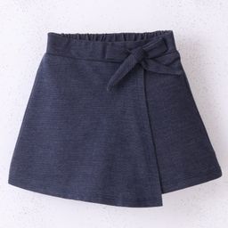 CrayonFlakes Solid & Bow Detailed Flapped Cotton Lycra Skort - Navy Blue-image-1