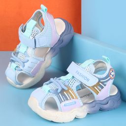 Oh! Pair Velcro Closure Sandals Text Print - Blue-image-13