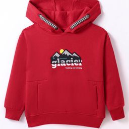 Little Kangaroos Fleece Knit Full Sleeves Text Printed Hooded Sweatshirt - Red-picture-27