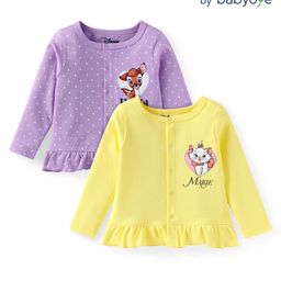 Babyoye Disney Interlock Knit Full Sleeves Jhablas with Bambi & Marie Graphic & Frill Detailing Pack of 2 - Yellow & Lavender-image-59