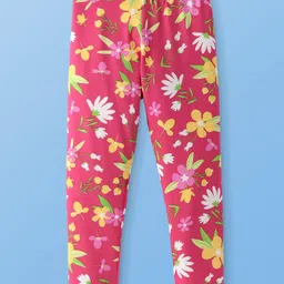 Pine Kids Cotton Lycra Knit Full Length Legging With Floral Print - Dark Pink-picture-7