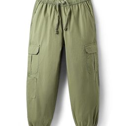 Pine Kids Cotton Elastane Knit Full Length Trouser With Cargo Pockets - Olive Green-picture-1