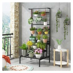 RIZIK STORE 3-Tier Metal Plant Stand Rust Proof, Tall Ladder Flower Pot Holder for Indoor & Outdoor Balcony, Living Room Display (Black (Pack of 1))-12