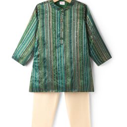 Babyhug Woven Full Sleeves Embroidered Kurta & Pyjama Set - Dark Green-image-86