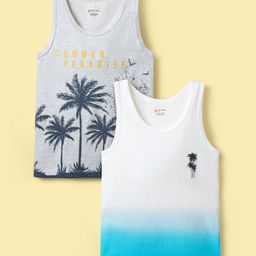 Bodycare Cotton Knit Sleeveless Vests Tropical Theme Print Pack Of 2 - Grey & White-image-55