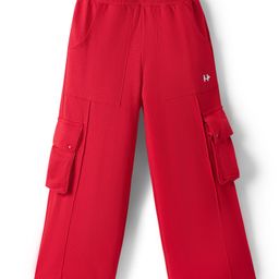 HoneyHap Premium 100% Cotton Looper Knit Full Length Track Pant with Bio Finish & Cargo Pockets - Red-image-98
