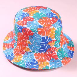 Babyhug Cotton Woven Two Layer Bucket Hat with Leaves Print White - Diameter 17 cm-picture-2