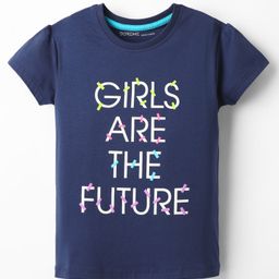Doreme Single Jersey Knit Half Sleeves T-Shirt with Text Print - Navy Blue-picture-39
