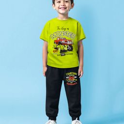 Trampoline Cotton Blend Half Sleeves Monster Truck Printed Tee & Joggers Set - Green & Black-picture-21