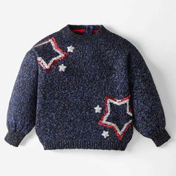 Yellow Apple Knit Full Sleeves Star Sequinned Pullover Sweater - Navy Blue-picture-37