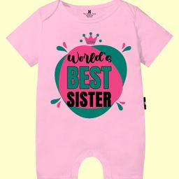 The Peppy Tend 100% Cotton Knit Rakshabandhan Theme Half Sleeves Worlds Best Sister Text Printed Romper - Pink-image-75