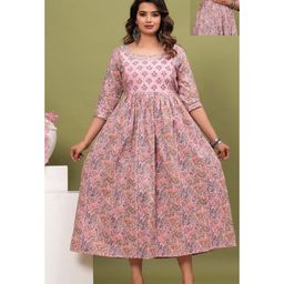 NEVISHA STYLE Cotton Woven Three Fourth Sleeves Floral Printed Maternity Kurta With Nursing Access - Pink-image-50