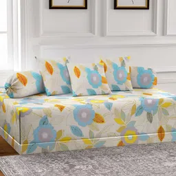 Arrabi 6-Pcs White & Yellow Printed Diwan Set-17