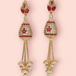Opal Touch Gold-Plated Cubic Zirconia Studded Teardrop Shaped Drop Earrings-image-64
