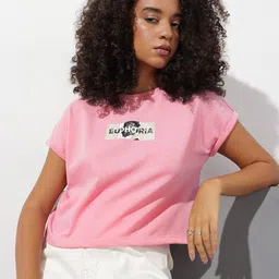 The Roadster Life Co. Typography Printed Extended Sleeves Boxy T-shirt-image-66
