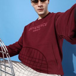 Difference of Opinion Men Embroidered Oversized Fleece Sweatshirt-image-58