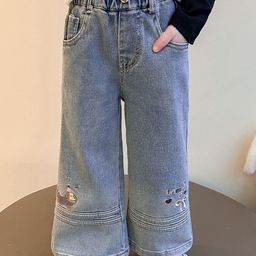 LULU & SKY Girls High-Rise Slash Knee Light Fade Jeans-image-99