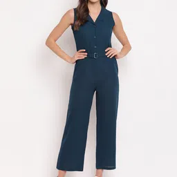 Mayra Women Teal Blue Solid Basic Jumpsuit-52