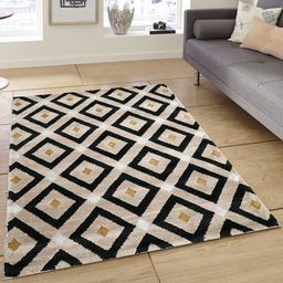 PRESTO Black & Beige Printed Hand-Tufted Anti-Skid Polyester Carpet-22