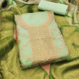 Blissta Organza Floral Zari Unstitched Dress Material-image-75