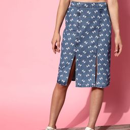 SASSAFRAS   Blue Graphic Peekaboo Slit Skirt-image-65