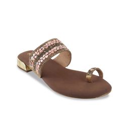 Metro Women Gold-Toned Embellished One Toe Flats-9