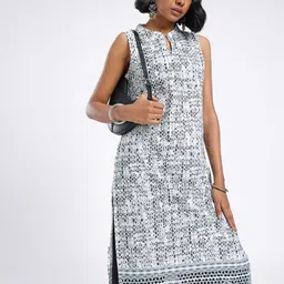 Anouk Rustic Geometric Printed Schiffli Straight Kurta-image-46