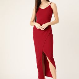 Trend Arrest Maroon Textured Maxi Dress-image-1