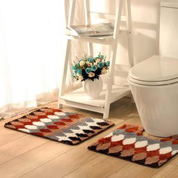 OBSESSIONS Multicoloured Microfiber Polyester 1420 GSM Anti-Slip Bath Rug With Pedmat-image-21