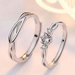 MEENAZ Silver-Plated AD Stone Studded Couple Rings-image-71