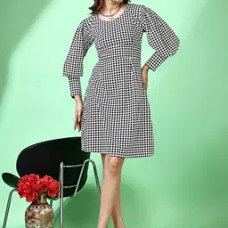 Fashion2wear Women Checked Printed Midi A-Line Dress-image-8