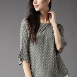 HERE&NOW Women Taupe & Off-White Printed Top-image-80