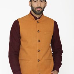 Wintage Men Orange Solid Nehru Jacket-30