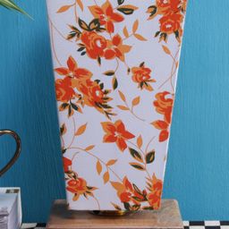 Devansh Cream-Coloured & Orange Printed Contemporary Table Lamp with Shade-59