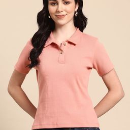 Hang and wear Ribbed Pure Cotton Polo Collar T-shirt-image-79