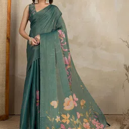 KALINI Green Printed Art Silk Block Print Sarees-picture-21